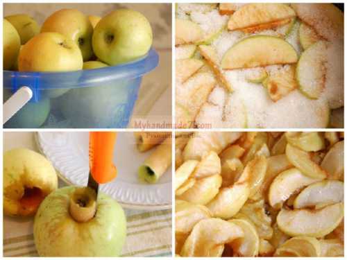 Как только начнет пениться, высыпаю яблоки и перемешиваю