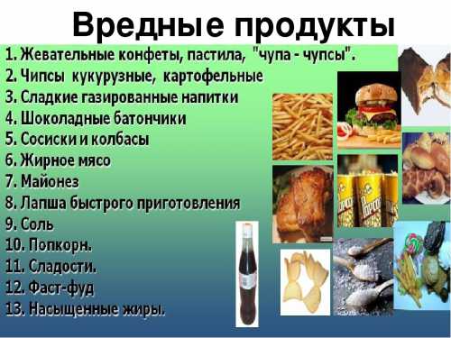 Вредные продукты в диете для подростка